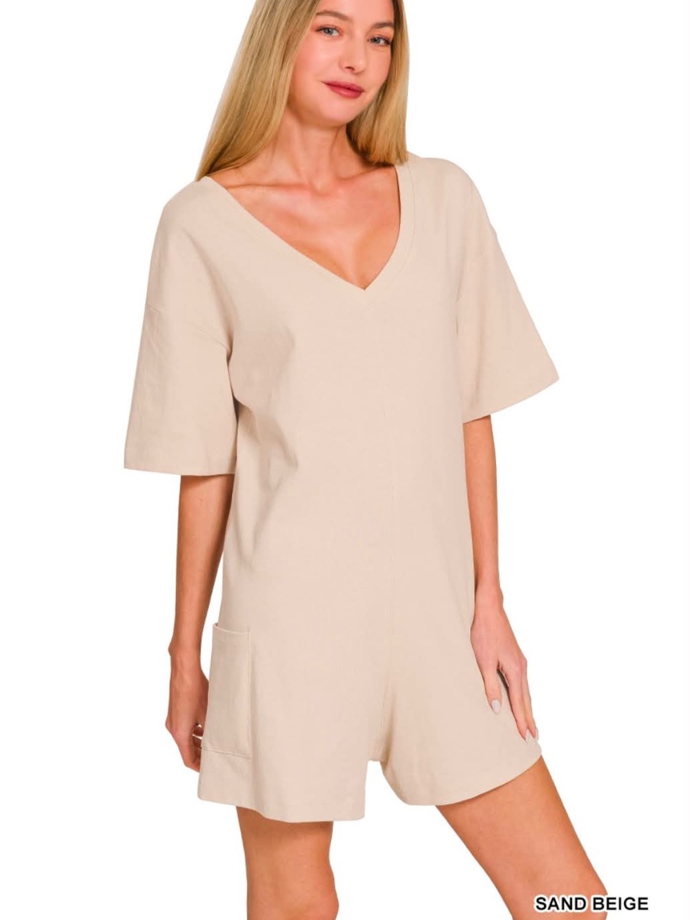 Zenana 100% Cotton Beige Romper